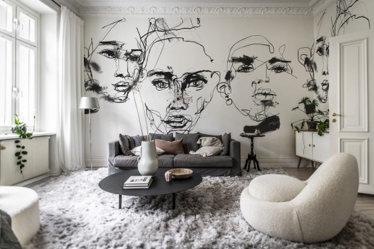 Rebel Walls R18271 Linda Vagnelind Ottoman Bozetto Graphite - mural z zarysami twarzy