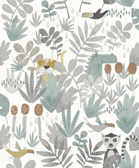 Zoom HAP002 Be Happy Wilderness Jade - tapeta dziecięca dżungla