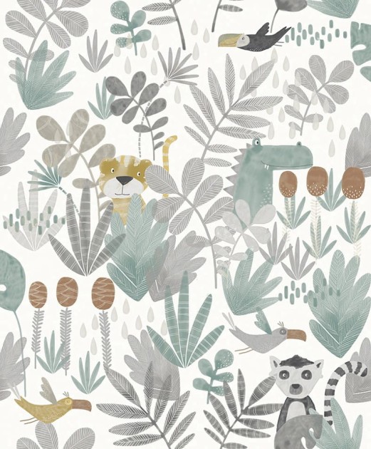 Zoom HAP002 Be Happy Wilderness Jade - tapeta dziecięca dżungla