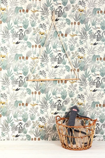 Zoom HAP002 Be Happy Wilderness Jade - tapeta dziecięca dżungla