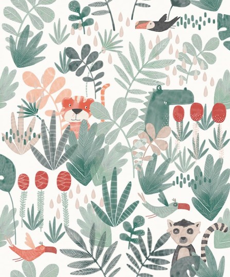 Zoom HAP003 Be Happy Wilderness Coral - tapeta dziecięca dżungla