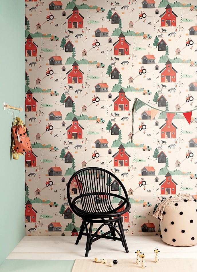 Zoom HAP402 Be Happy Farm Coral - tapeta dziecięca farma