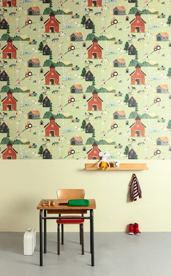 Zoom HAP403 Be Happy Farm Teal - tapeta dziecięca farma
