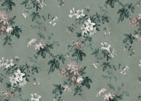 Sandberg 623-26 Jordnara Faded Passion Sage Green - mural w kwiaty