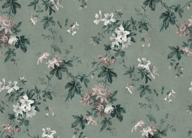 Sandberg 623-26 Jordnara Faded Passion Sage Green - mural w kwiaty