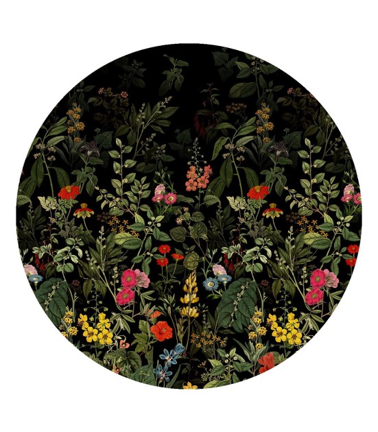 Wallcolors Dots Dark Meadow - okrągły mural z motywem kolorowej łąki na czarnym tle