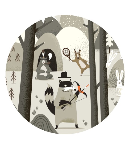 Wallcolors Dots Indian - okrągły mural z motywem misia, jelenia i szopa pracza