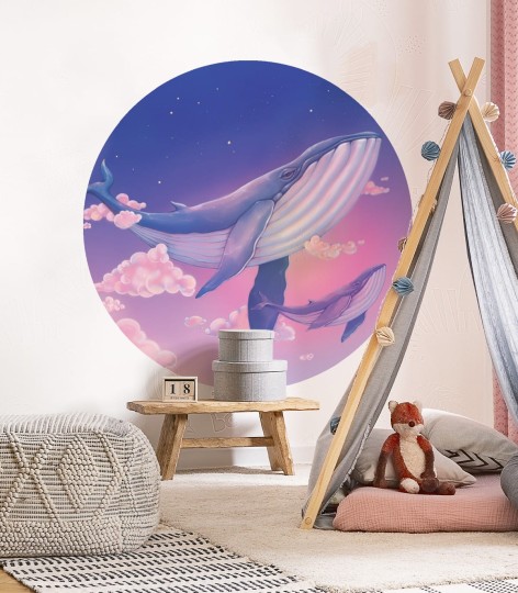 Wallcolors Dots Sky Whale - okrągły mural z motywem wieloryba pośród chmur