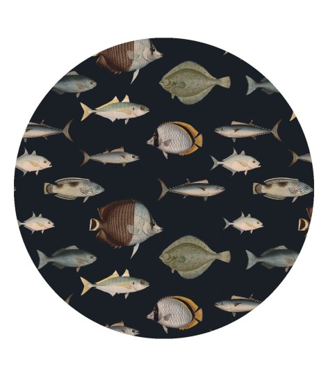 Wallcolors Dots Under The Sea - okrągły mural z motywem ryb na ciemnym tle