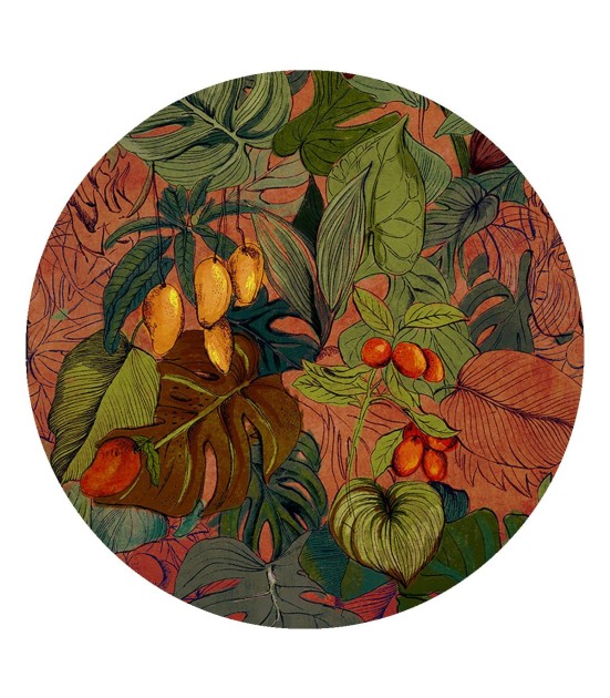 Wallcolors Dots Cocoa - okrągły mural z motywem liści i owoców kakaowca