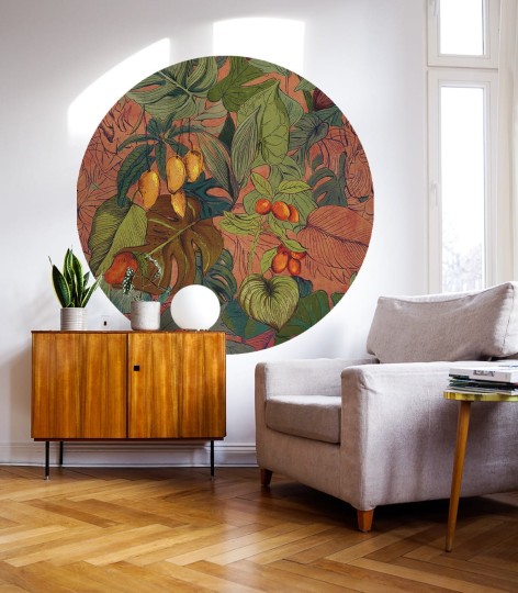 Wallcolors Dots Cocoa - okrągły mural z motywem liści i owoców kakaowca