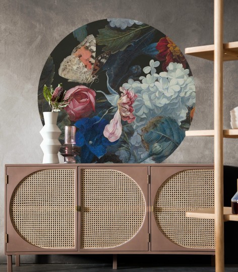 Wallcolors Dots Dragonfly Garden - okrągły mural z motywem kwiatów i motyla