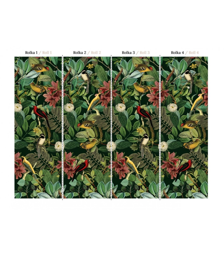 Wallcolors Bestseller Dark Colors  - mural botaniczny z ptakami