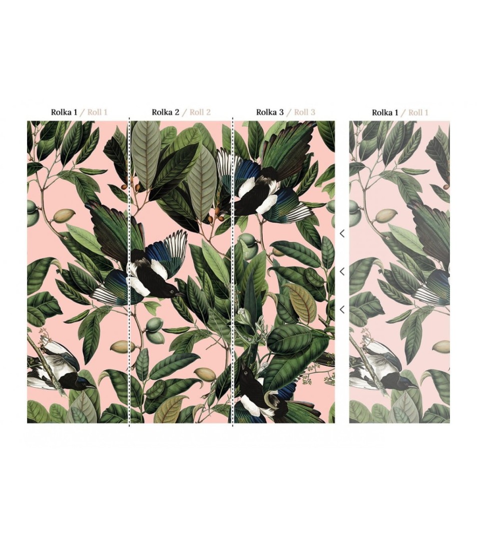 Wallcolors Bestseller Magpie Pink  - mural ze srokami