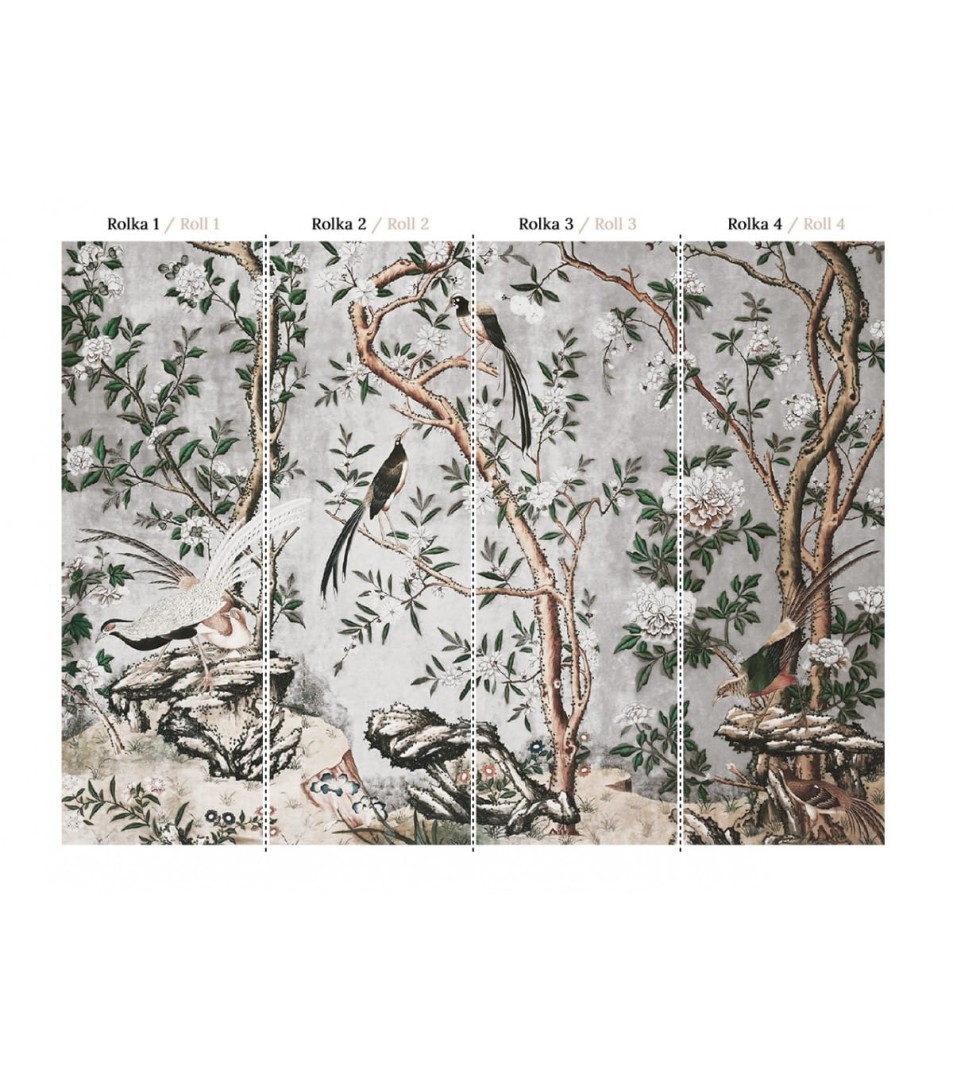 Wallcolors Bestseller Gray Chinoiserie  - mural z ptakami