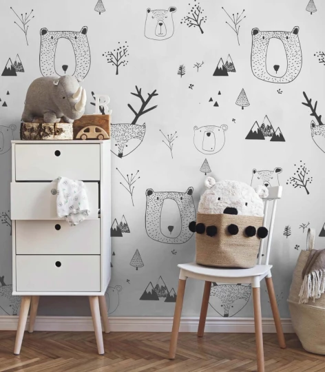 Wallcolors Kids World Teddy Bears White  - mural ze zwierzętami leśnymi
