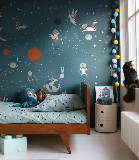 Wallcolors Kids World Animals in Cosmos Orange  - mural z kosmosem