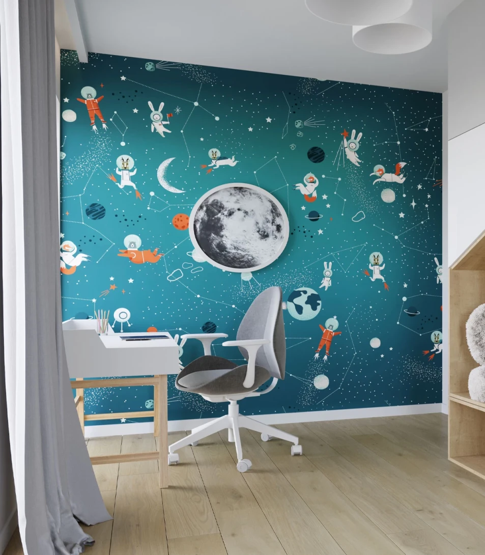 Wallcolors Kids World Animals in Cosmos Orange  - mural z kosmosem