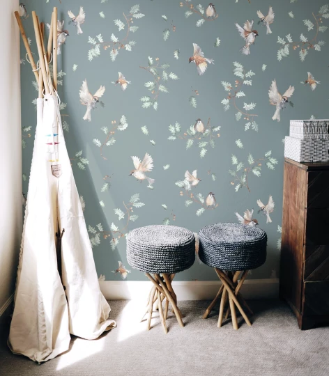 Wallcolors Kids World Bird Courtship Turquoise  - mural z ptakami