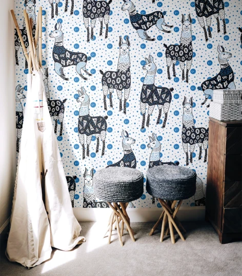 Wallcolors Kids World Lama White  - mural z lamami