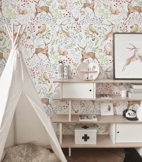 Wallcolors Kids World Painted Fawns  - mural ze zwierzętami lasu