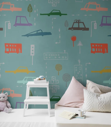 Wallcolors Kids World Cars Mint  - mural z samochodami