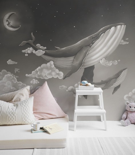 Wallcolors Kids World Sky Whale Monochrome  - mural z wielorybem