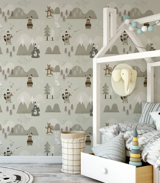 Wallcolors Kids World Indian Mountains  - mural ze zwierzętami lasu