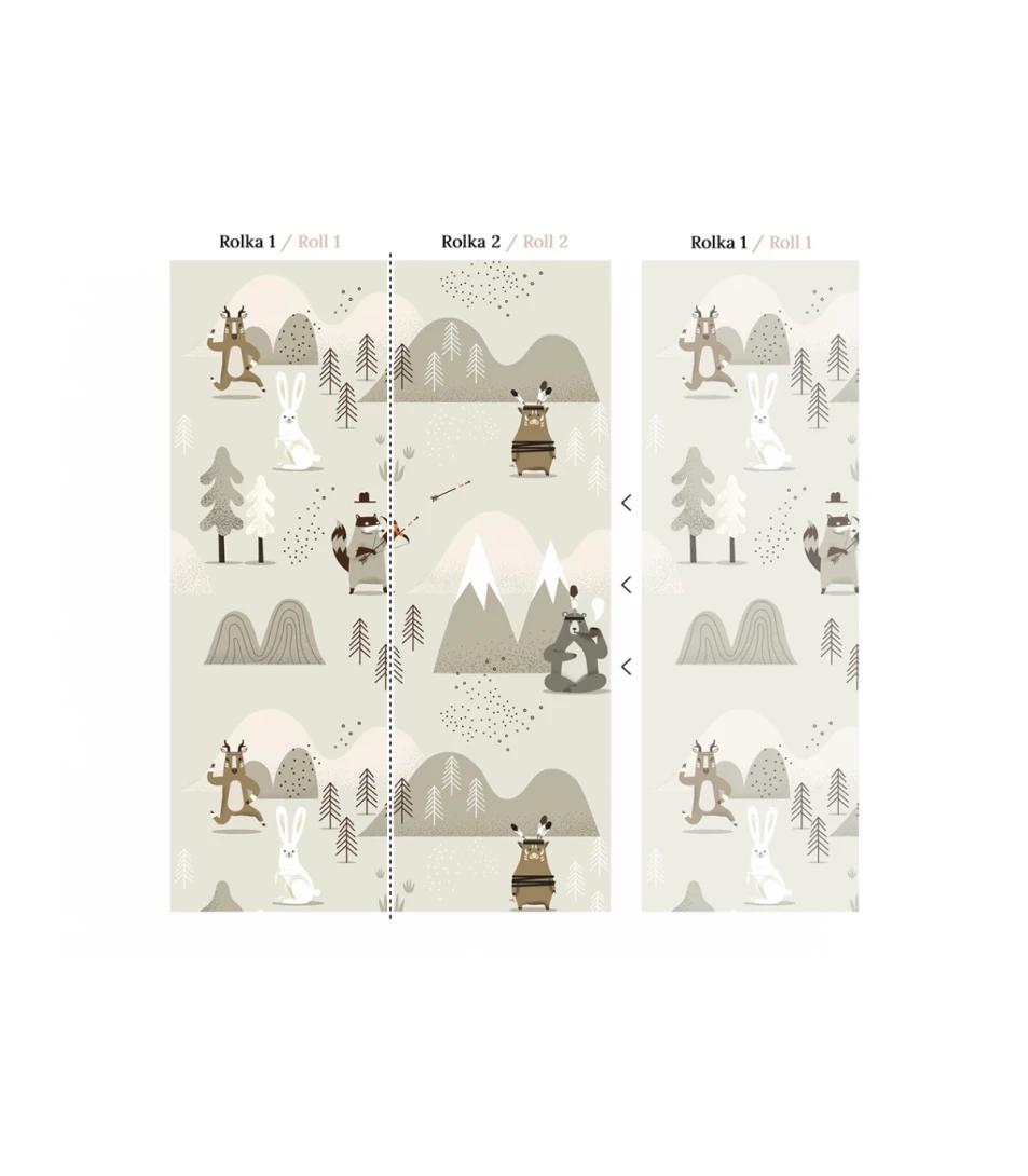 Wallcolors Kids World Indian Mountains  - mural ze zwierzętami lasu