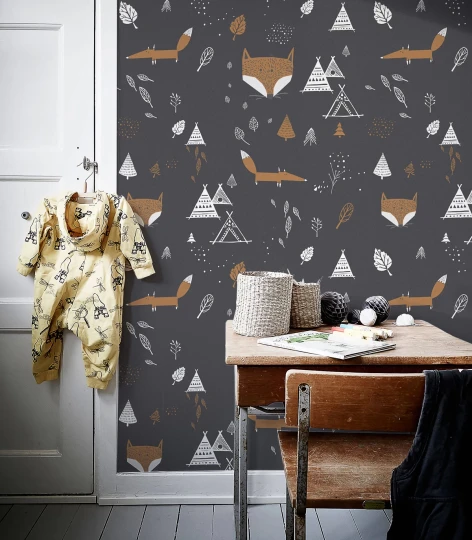Wallcolors Kids World Fox Adventure Black  - mural z lisami