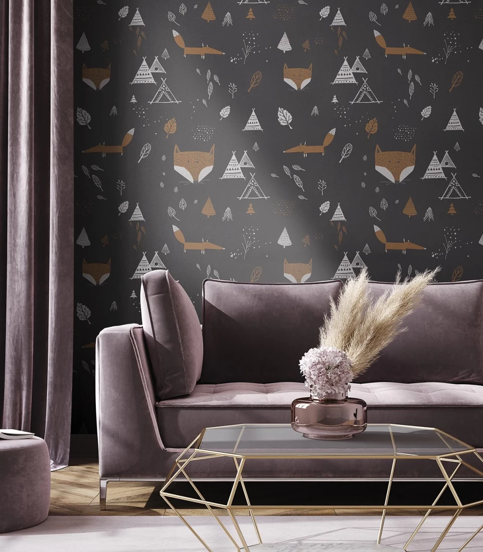 Wallcolors Kids World Fox Adventure Black  - mural z lisami