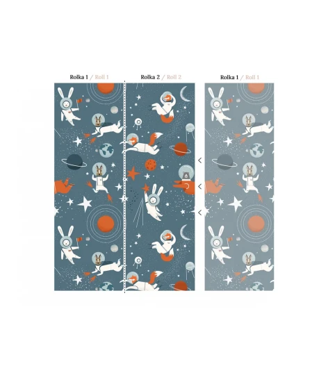 Wallcolors Kids World Animals In Universe Gray  - mural z kosmosem