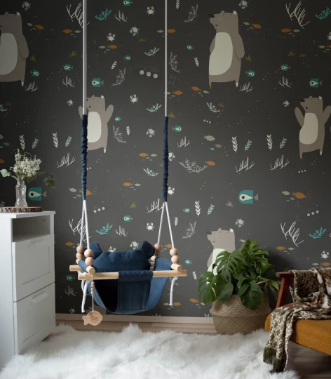 Wallcolors Kids World Underwater Bear Black  - mural ze zwierzętami leśnymi