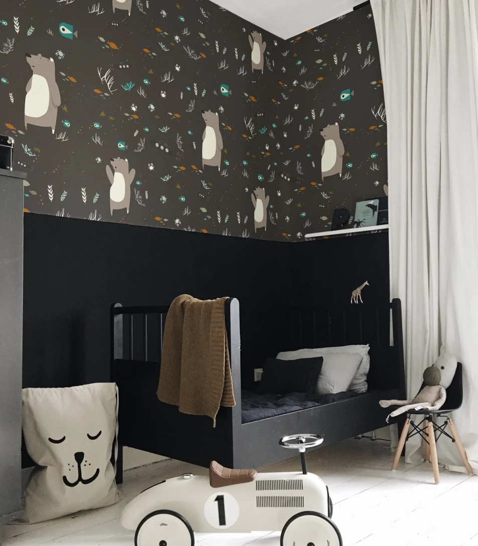 Wallcolors Kids World Underwater Bear Black  - mural ze zwierzętami leśnymi