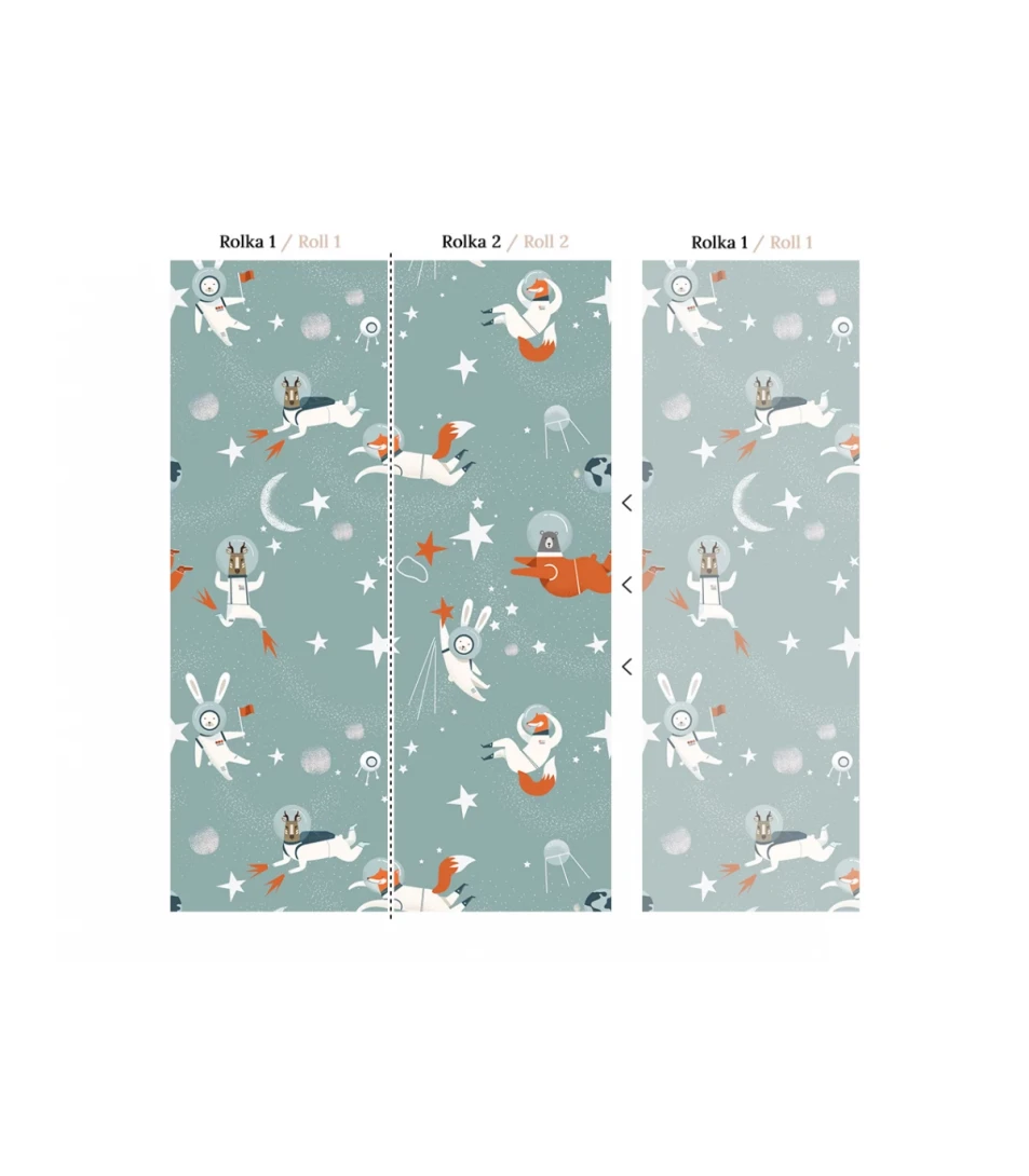 Wallcolors Kids World Animals In Universe Mint  - mural z kosmosem