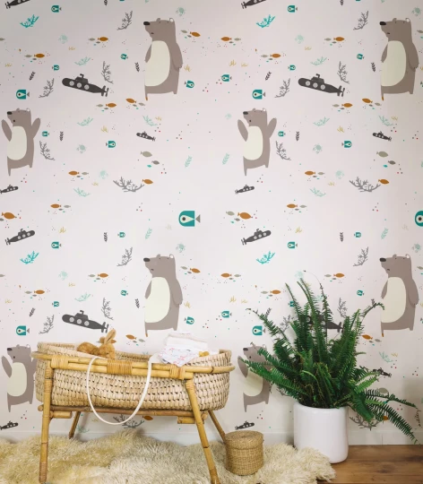 Wallcolors Kids World Underwater Bear White  - mural ze zwierzętami leśnymi