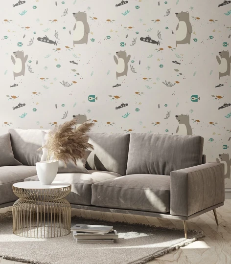 Wallcolors Kids World Underwater Bear White  - mural ze zwierzętami leśnymi