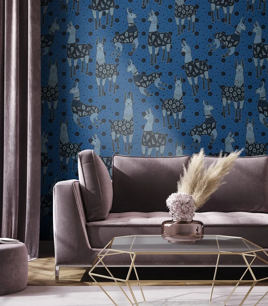 Wallcolors Kids World Lama Blue  - mural z lamami