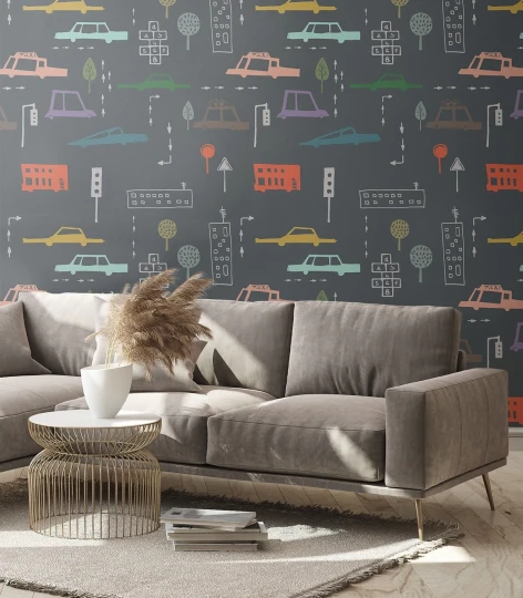 Wallcolors Kids World Cars Navy Blue  - mural z samochodami