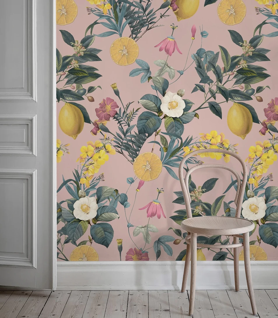 Wallcolors Tropical Intense Muted Pink  - mural w cytryny