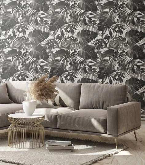 Wallcolors Tropical Intense Black Leaves  - mural z liśćmi