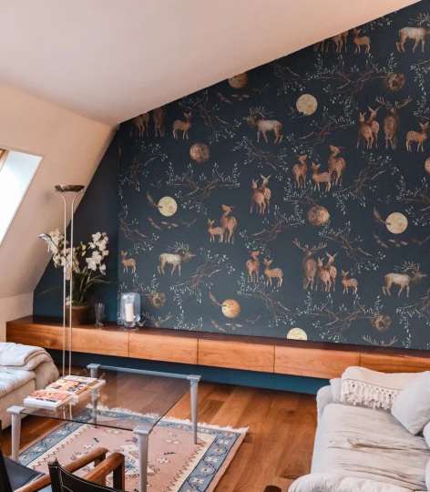 Wallcolors Vintage Therapy Wild Dream Dark Sky  - mural z leśnymi zwierzętami