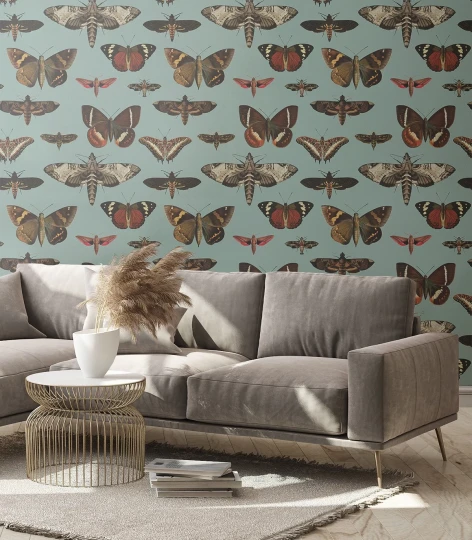 Wallcolors Vintage Therapy Butterflies And Moths Turquoise  - mural z motylami