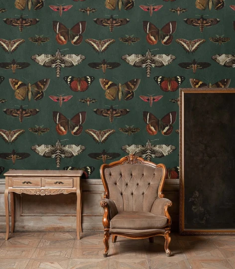 Wallcolors Vintage Therapy Butterflies And Moths Vert  - mural z motylami