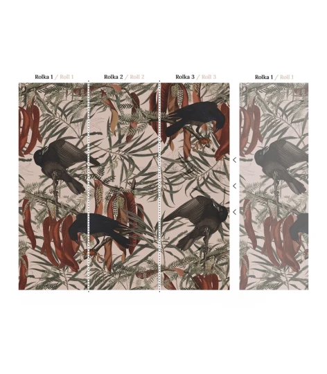 Wallcolors Vintage Therapy Crows Pink  - mural z wronami