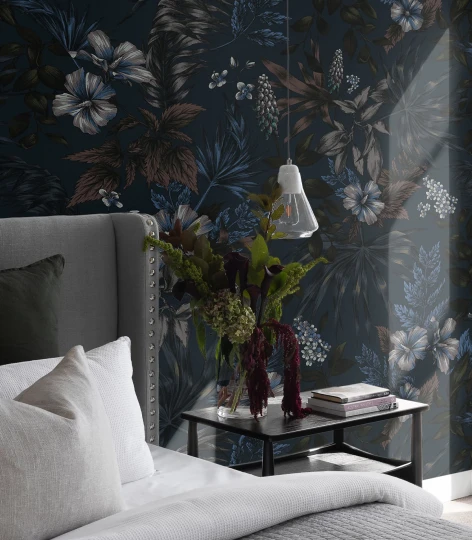 Wallcolors Floral Majesty Darkness Navy Blue  - mural w kwiaty