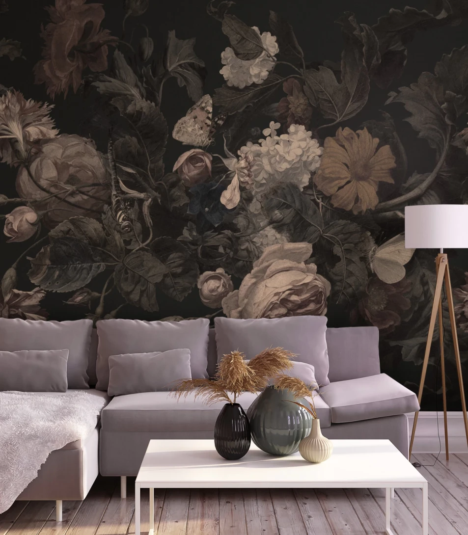 Wallcolors Floral Majesty Butterfly Garden Black  - mural botaniczny