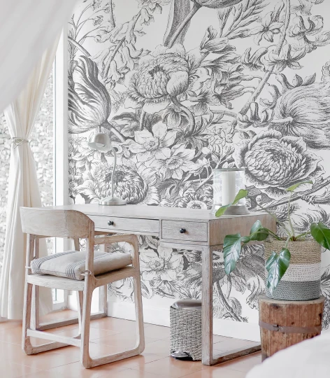 Wallcolors Life in Boho Vintage Bouquet Black  - mural w kwiaty