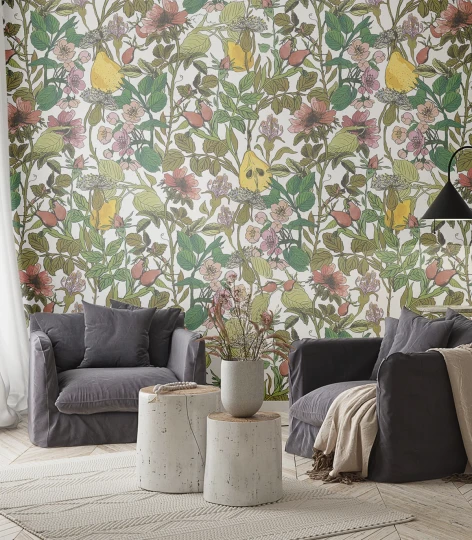 Wallcolors Dzień Dobry White Orchard 100 x 250 - mural z gruszkami