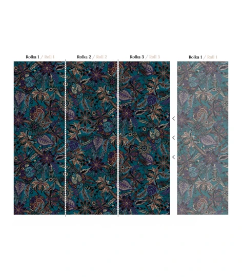 Wallcolors Medicine Oriental Flower Tourquise 100 x 250 - mural botaniczny